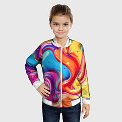 Бомбер детский Смесь красно-жёлто-голубых масляных красок абстрак, цвет: 3D-белый — фото 2