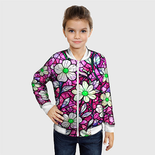 Детский бомбер Цветочный розовый витраж / 3D-Белый – фото 4
