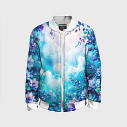 Бомбер детский Фантастический цветочный с голубыми облаками, цвет: 3D-белый