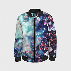 Детский бомбер Магические цветы сине-зелёный