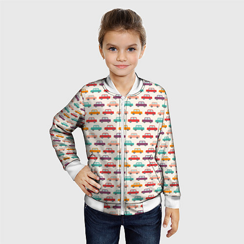 Детский бомбер Цветные машинки паттерн / 3D-Белый – фото 4