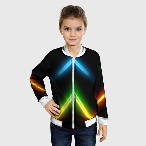 Детский бомбер Neon multicolored lines / 3D-Белый – фото 4