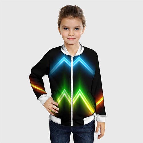 Детский бомбер Neon multicolored lines / 3D-Белый – фото 4