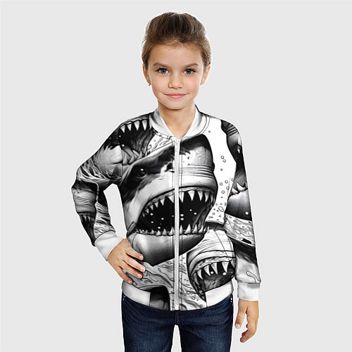 Детский бомбер Белая акула - стая / 3D-Белый – фото 4