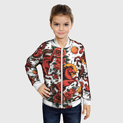 Бомбер детский Красный конь в стиле татуировки, цвет: 3D-белый — фото 2