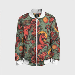 Бомбер детский Красный конь и розы, цвет: 3D-белый