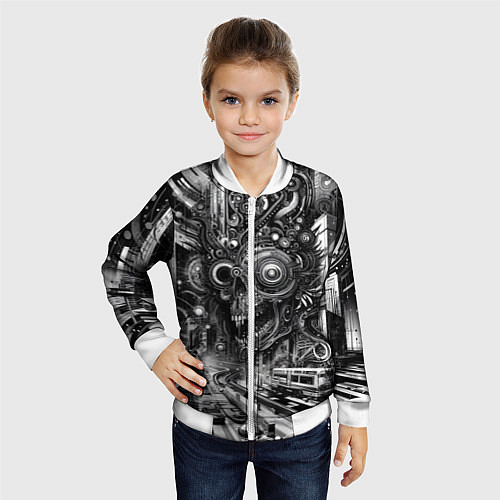 Детский бомбер Cyber urban skull - ai art fantasy / 3D-Белый – фото 4
