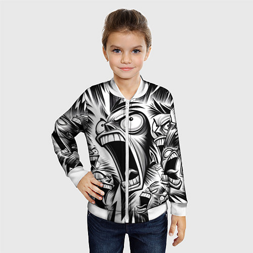 Детский бомбер Орущие рожицы и чёрные молнии - нейроарт / 3D-Белый – фото 4