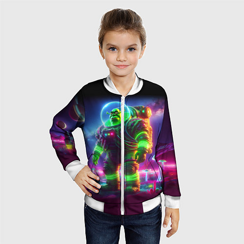 Детский бомбер Космонавт Шрук в неоновом скафандре на загадочной / 3D-Белый – фото 4