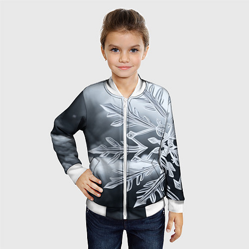 Детский бомбер Снежинка на черно белое / 3D-Белый – фото 4