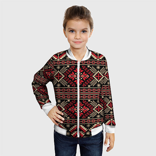 Детский бомбер Этнический славянский орнамент / 3D-Белый – фото 4