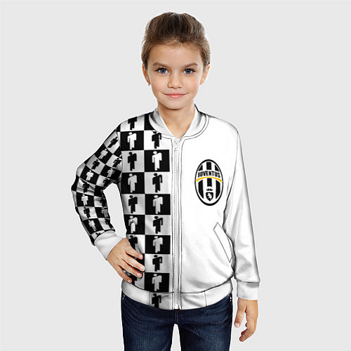 Детский бомбер Ювентус паттерн люди / 3D-Белый – фото 4