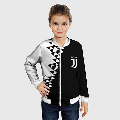 Детский бомбер Juventus черно белая геометрия текстура / 3D-Белый – фото 4
