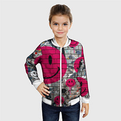 Бомбер детский Розовые смайлы граффити, цвет: 3D-белый — фото 2
