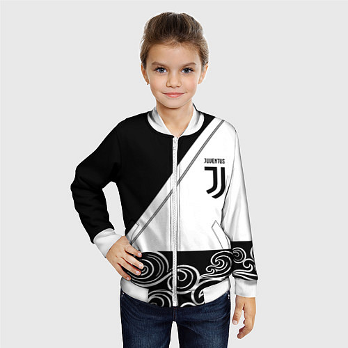 Детский бомбер Ювентус геометрия полосы текстура / 3D-Белый – фото 4