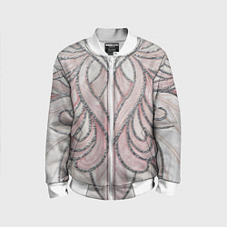 Бомбер детский Нежно розовый орнамент из перьев, цвет: 3D-белый