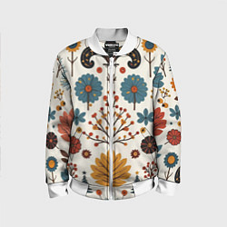Бомбер детский Осенние орнаменты, цвет: 3D-белый