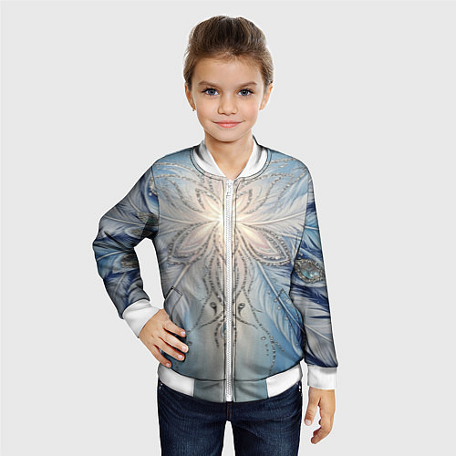 Детский бомбер Ледяной перьевой орнамент со светом / 3D-Белый – фото 4