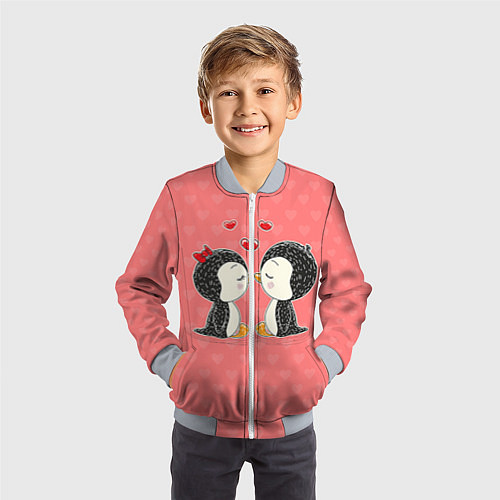 Детский бомбер Влюбленные пингвины / 3D-Серый – фото 3