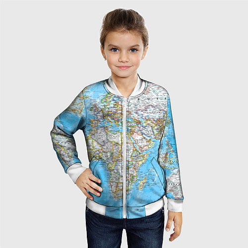 Детский бомбер Карта мира - политическая / 3D-Белый – фото 4