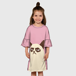 Платье клеш для девочки Grumpy cat pink, цвет: 3D-принт — фото 2