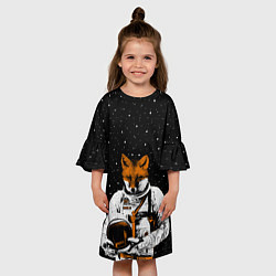 Платье клеш для девочки Лис космонавт, цвет: 3D-принт — фото 2