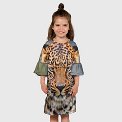Платье клеш для девочки Грустный леопард, цвет: 3D-принт — фото 2