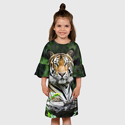 Платье клеш для девочки Тигр в джунглях, цвет: 3D-принт — фото 2