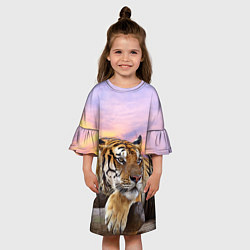 Платье клеш для девочки Тигр на закате, цвет: 3D-принт — фото 2