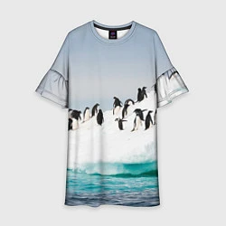 Платье клеш для девочки Пингвины на айсберге, цвет: 3D-принт