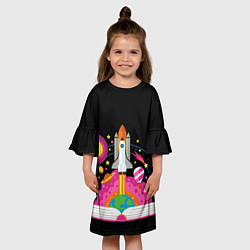 Платье клеш для девочки Космос, цвет: 3D-принт — фото 2