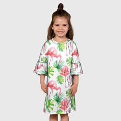 Платье клеш для девочки Фламинго в тропиках цвета 3D-принт — фото 2