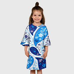 Платье клеш для девочки Гжель огурцы, цвет: 3D-принт — фото 2