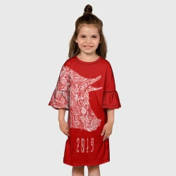 Платье клеш для девочки Красная свинья 2019, цвет: 3D-принт — фото 2