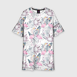 Платье клеш для девочки Тропические фламинго, цвет: 3D-принт