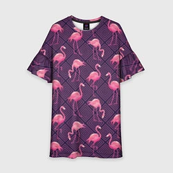 Платье клеш для девочки Фиолетовые фламинго, цвет: 3D-принт