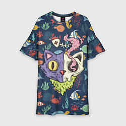 Платье клеш для девочки Cat skull - art, цвет: 3D-принт