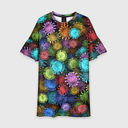 Платье клеш для девочки Разноцветные вирусы, цвет: 3D-принт