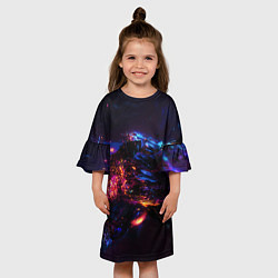 Платье клеш для девочки ФРАКТАЛЬНЫЙ НЕОН, цвет: 3D-принт — фото 2