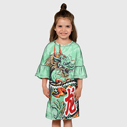 Платье клеш для девочки Изумрудный дракон, цвет: 3D-принт — фото 2