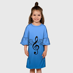 Платье клеш для девочки Скрипичный ключ и крылья ноты, цвет: 3D-принт — фото 2