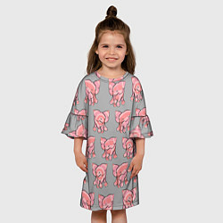 Платье клеш для девочки РОЗОВЫЕ СЛОНИКИ ПАТТЕРН, цвет: 3D-принт — фото 2