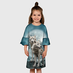 Платье клеш для девочки Волки альбиносы, цвет: 3D-принт — фото 2