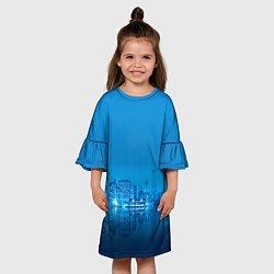Платье клеш для девочки Вид на ночной мегаполис, цвет: 3D-принт — фото 2