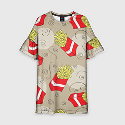 Платье клеш для девочки Фастфуд - Картошка фри, цвет: 3D-принт