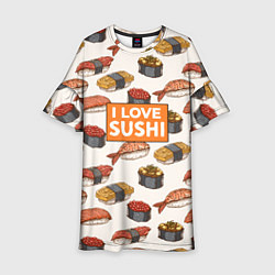 Платье клеш для девочки I love sushi Я люблю суши, цвет: 3D-принт