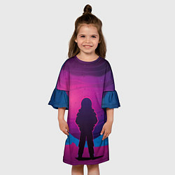Платье клеш для девочки Космонавт на лиловой планете, цвет: 3D-принт — фото 2