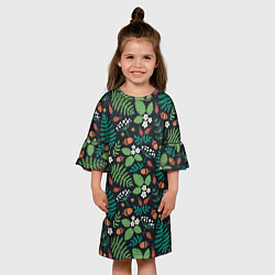 Платье клеш для девочки Лесные листочки цветочки, цвет: 3D-принт — фото 2