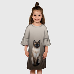 Платье клеш для девочки Сиамский кот голубые глаза, цвет: 3D-принт — фото 2