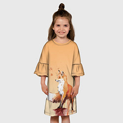 Платье клеш для девочки Акварельная лиса задумчивости, цвет: 3D-принт — фото 2